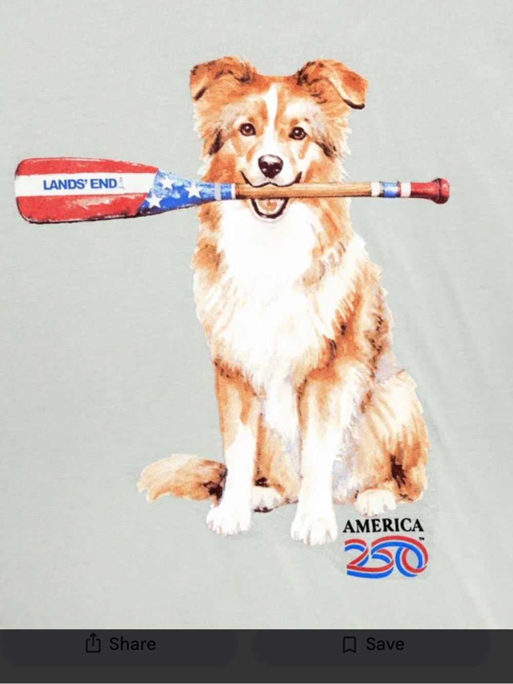 Lands' End Light Gray Tee with Dog Holding American Paddle - Picture 4 of 7